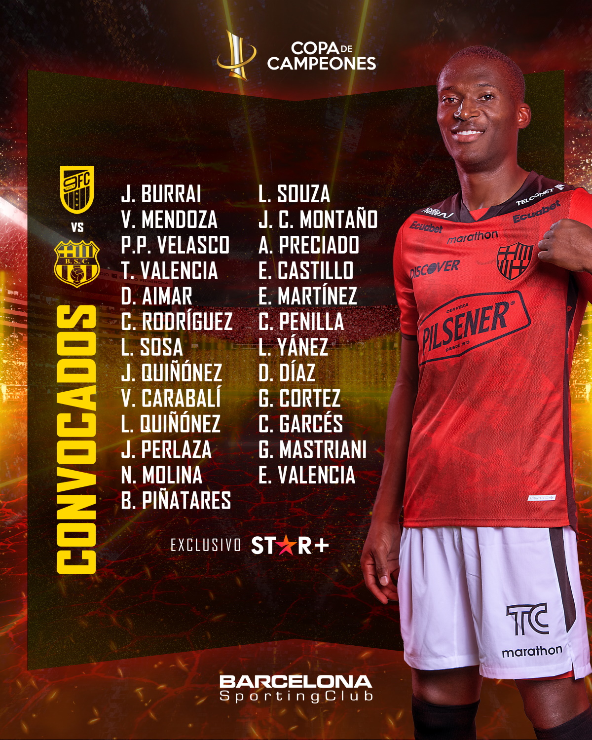 Convocados vs 9 de Octubre Barcelona Sporting Club